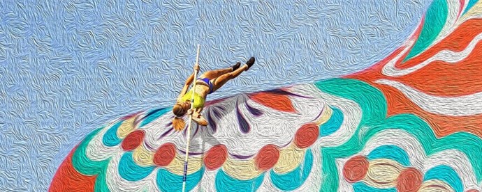 Männaska höjdhoppar över en dalahäst